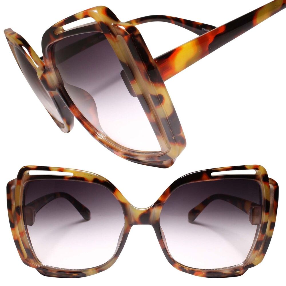 Classy Exotic Oversized Exaggerated Womens Overlapping Frame Tortoise Sunglasses
